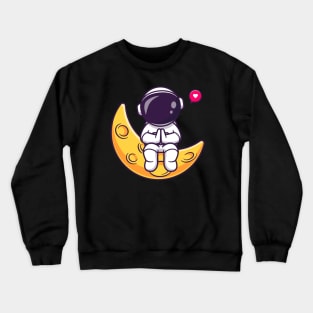 Cute Astronaut Sitting On Moon Cartoon Crewneck Sweatshirt